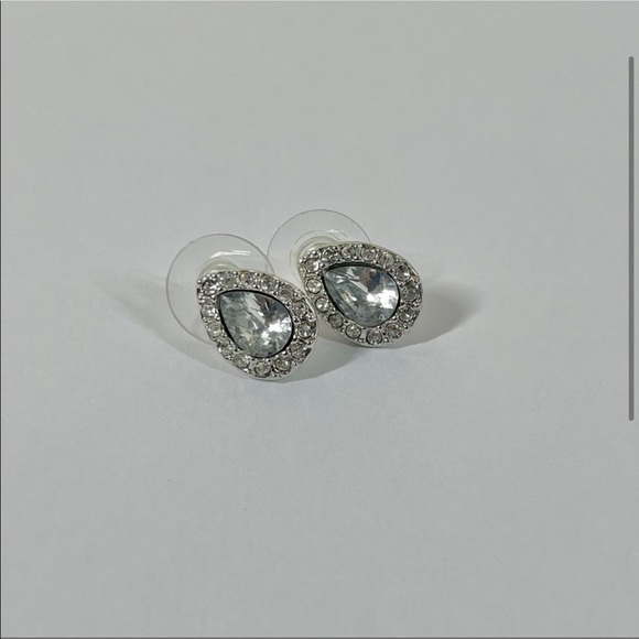 Givenchy Crystal Stud Earrings Silver Tone Drop - Picture 2 of 4